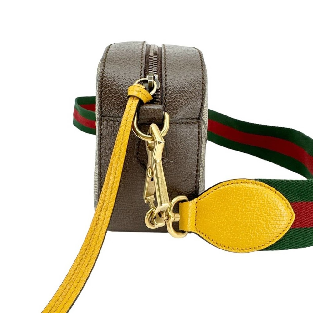 Gucci Beige GG Supreme Crossbody Bag with Green-Red Strap and Yellow Trim - Picture 4 of 14